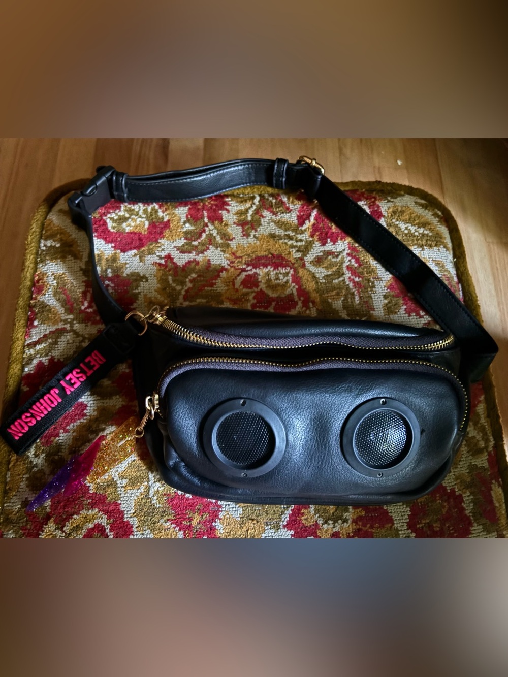 Betsey Johnson Speaker Fanny Pack Black Belt Bag Novelty Crossbody Y2K